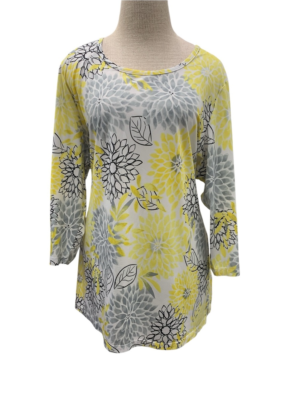 Alia Yellow & Gray Floral Long Sleeve Tee Size 2X